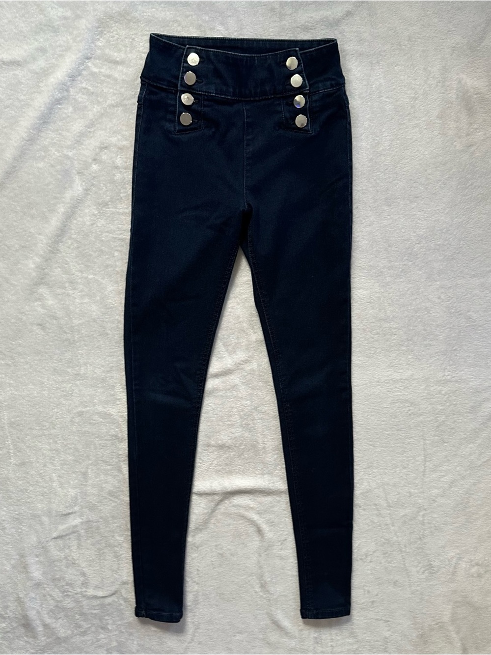 dELiA*s Double Button Detail Mid Rise Skinny Jeans in Dark Blue Wash - Size 0